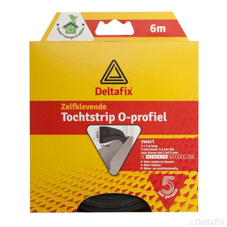 Deltafix, TOCHTSTRIP O-PROFIEL EPDM ZWART.